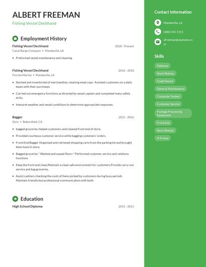 Fishing Vessel Deckhand Resume