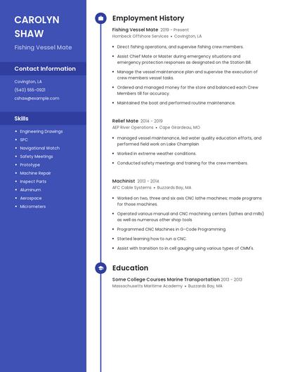 Fishing Vessel Mate Resume