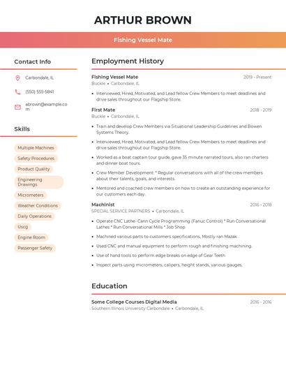 Fishing Vessel Mate Resume