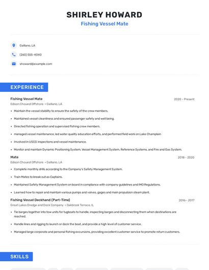 Fishing Vessel Mate Resume