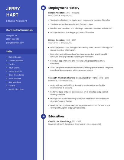 Fitness Assistant Resume