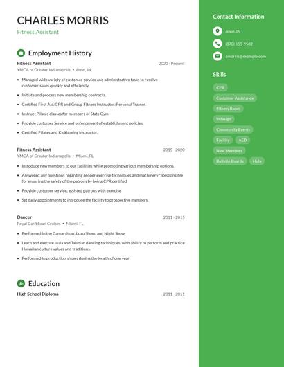 Fitness Assistant Resume