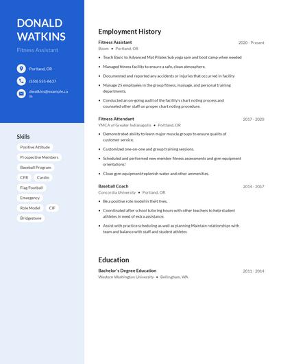 Fitness Assistant Resume