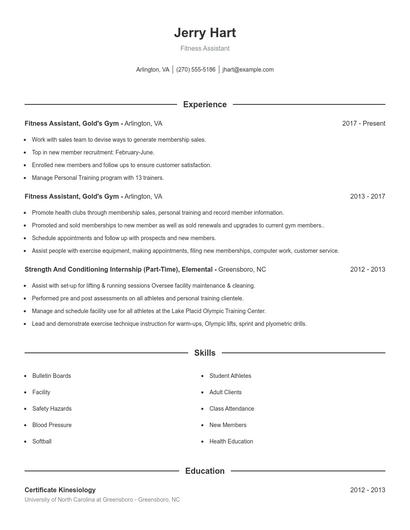 Fitness Assistant Resume