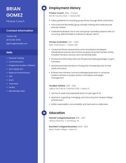 Fitness Coach Resume