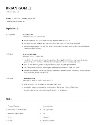 Fitness Coach Resume
