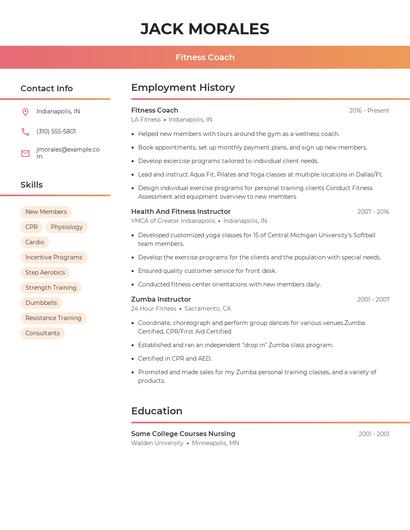 Fitness Coach Resume