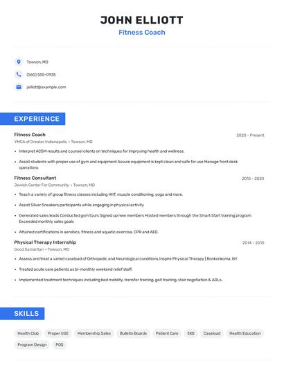Fitness Coach Resume