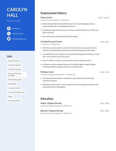 Fitness Coach Resume