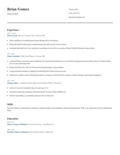 Fitness Coach Resume