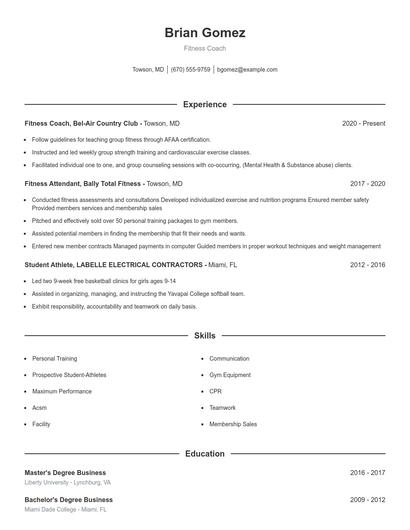 Fitness Coach Resume