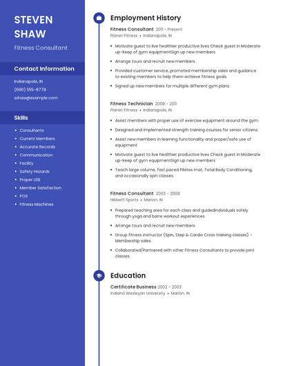 Fitness Consultant Resume