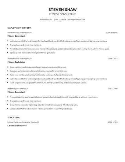 Fitness Consultant Resume