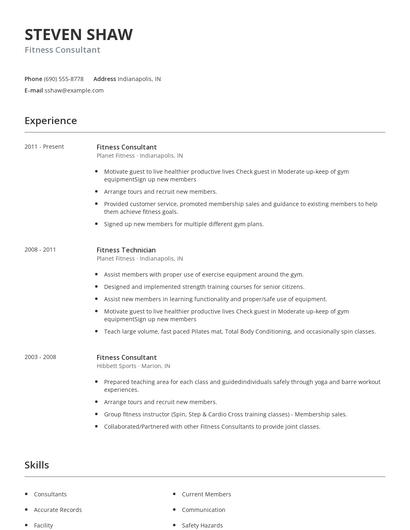 Fitness Consultant Resume