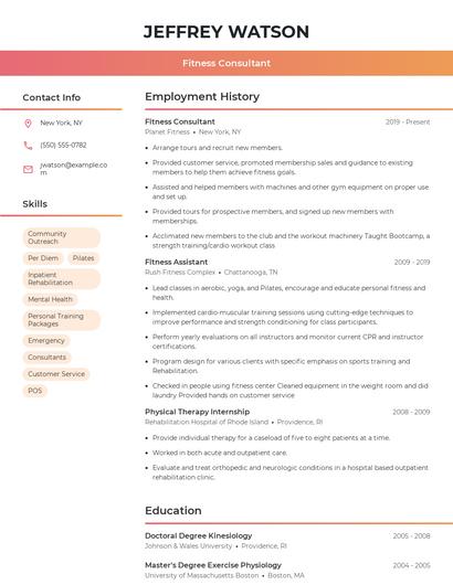 Fitness Consultant Resume