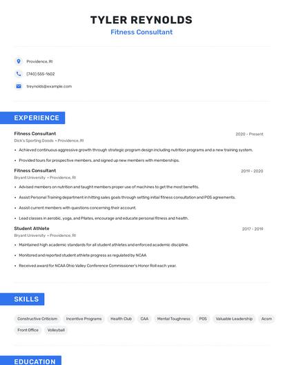 Fitness Consultant Resume