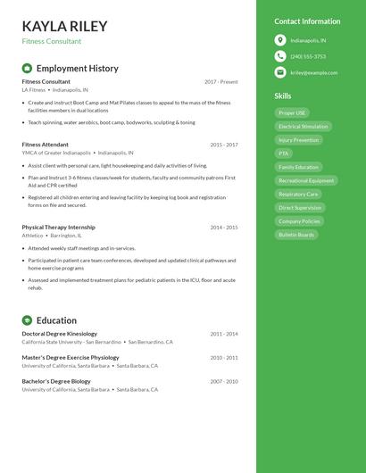 Fitness Consultant Resume