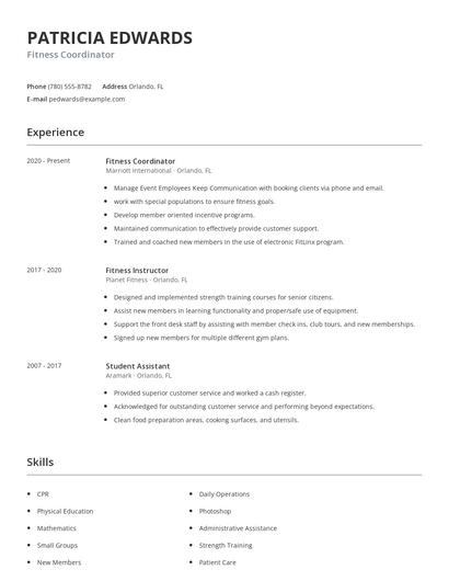 Fitness Coordinator Resume