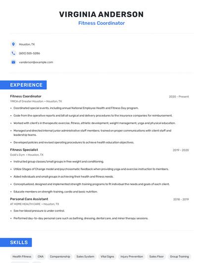 Fitness Coordinator Resume