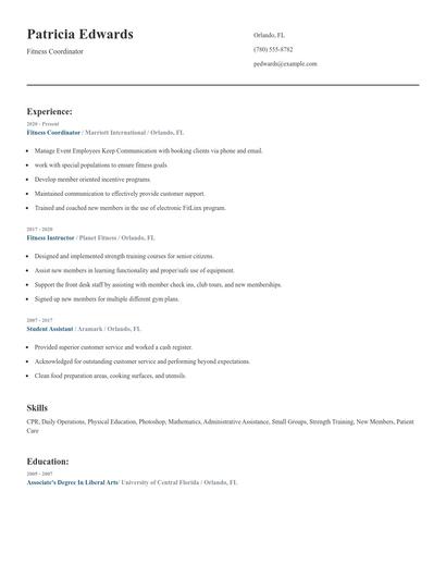 Fitness Coordinator Resume