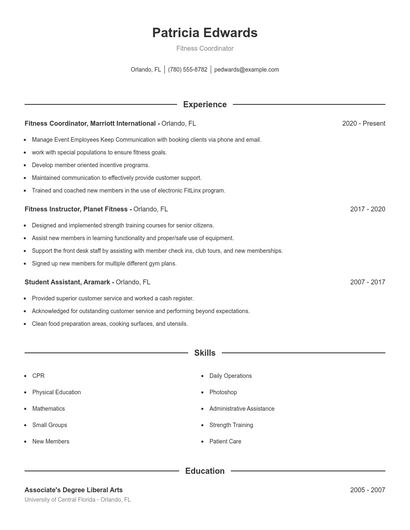 Fitness Coordinator Resume