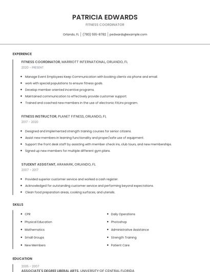 Fitness Coordinator Resume
