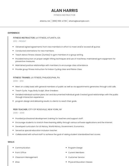Fitness Instructor Resume