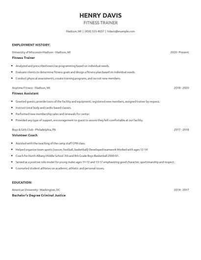 Fitness Trainer Resume