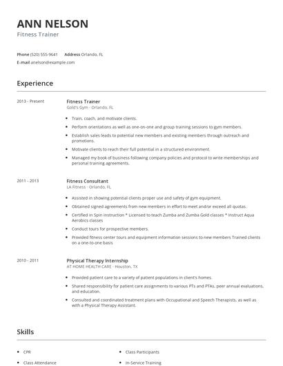 Fitness Trainer Resume