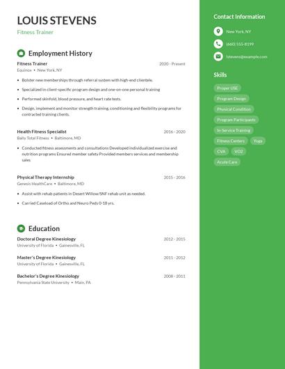 Fitness Trainer Resume
