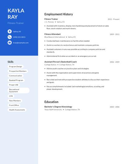 Fitness Trainer Resume