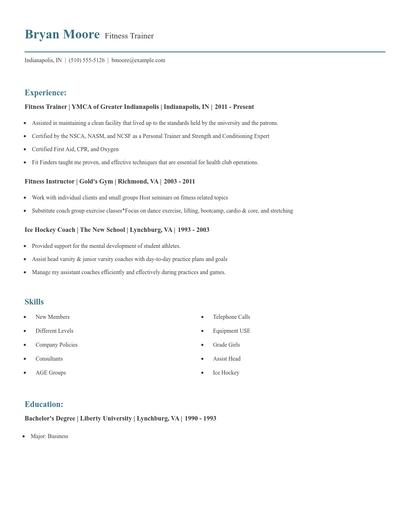 Fitness Trainer Resume