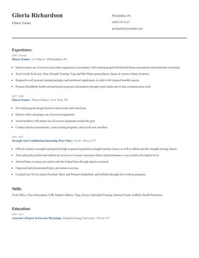 Fitness Trainer Resume