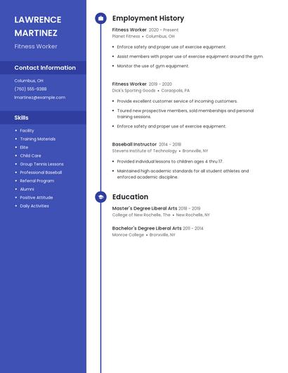 Fitness Worker Resume