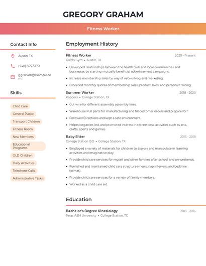 Fitness Worker Resume