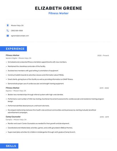 Fitness Worker Resume