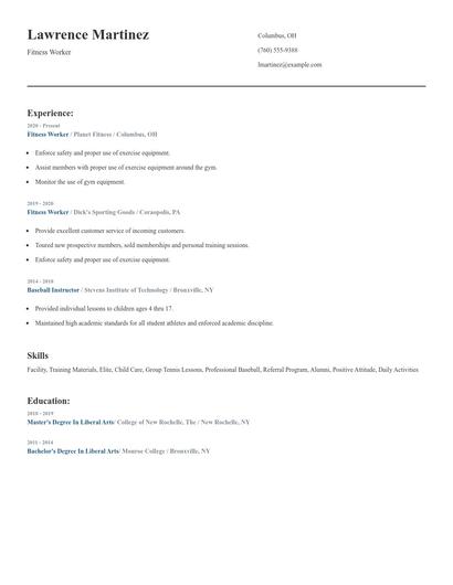 Fitness Worker Resume