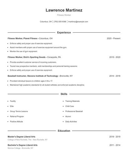 Fitness Worker Resume