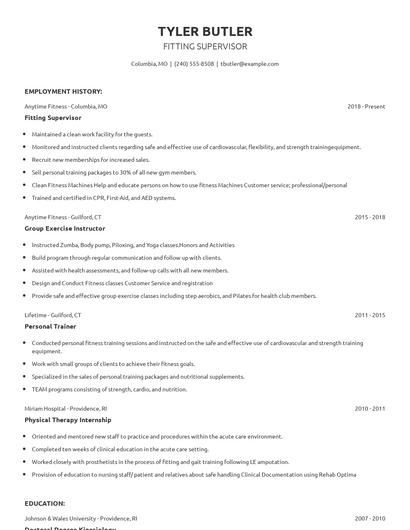 Fitting Supervisor Resume