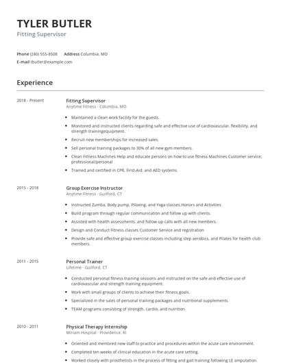 Fitting Supervisor Resume
