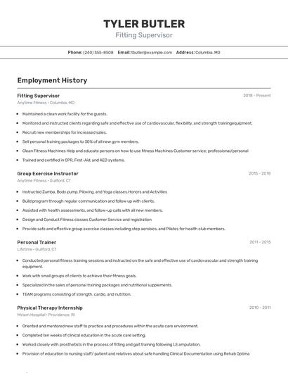 Fitting Supervisor Resume