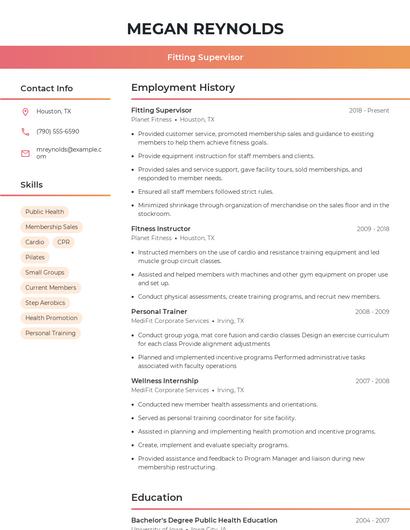 Fitting Supervisor Resume