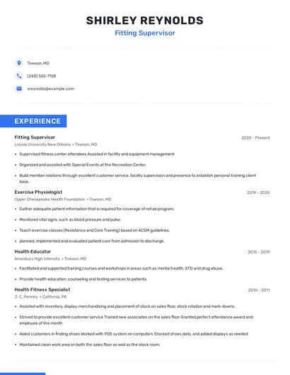 Fitting Supervisor Resume