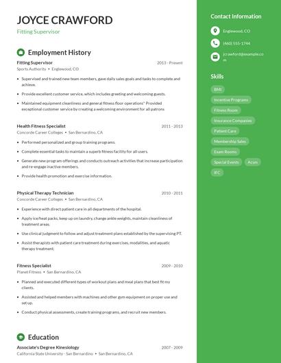 Fitting Supervisor Resume