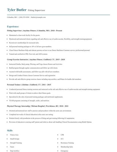 Fitting Supervisor Resume