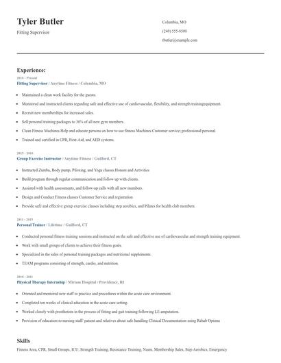 Fitting Supervisor Resume