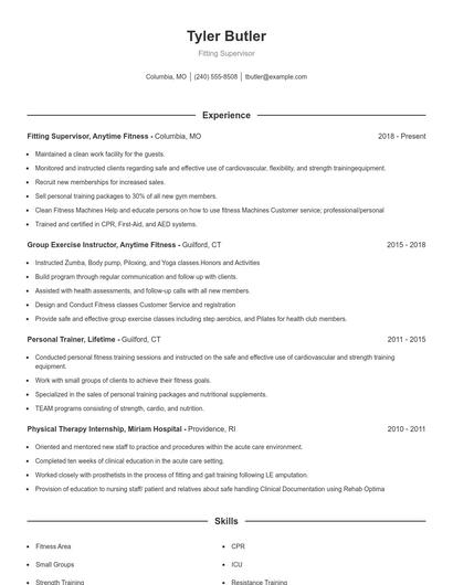 Fitting Supervisor Resume
