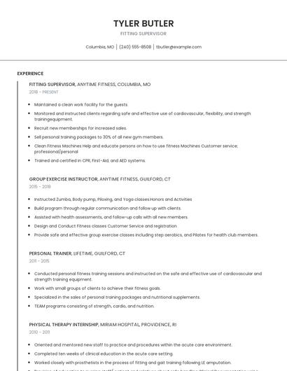 Fitting Supervisor Resume