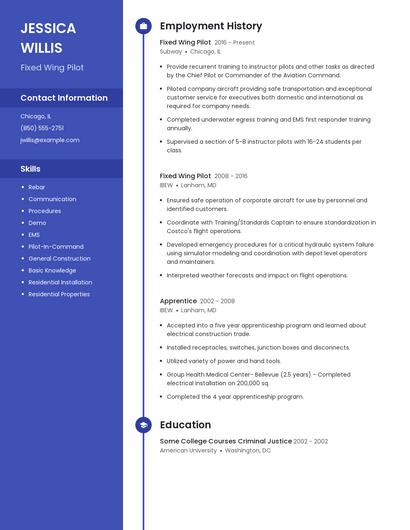 Fixed Wing Pilot Resume
