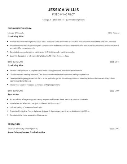 Fixed Wing Pilot Resume